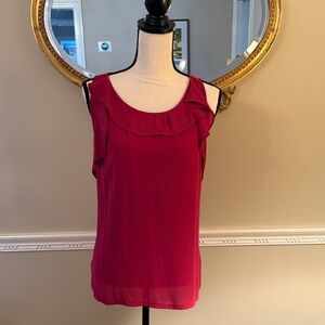 LOFT Sleeveless Ruffle Blouse - burgundy. Size medium.